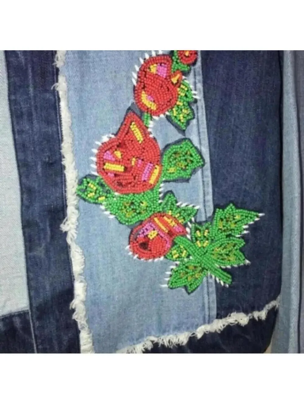 Relativity Beaded Rose Denim Patchwork Jean Jacket
